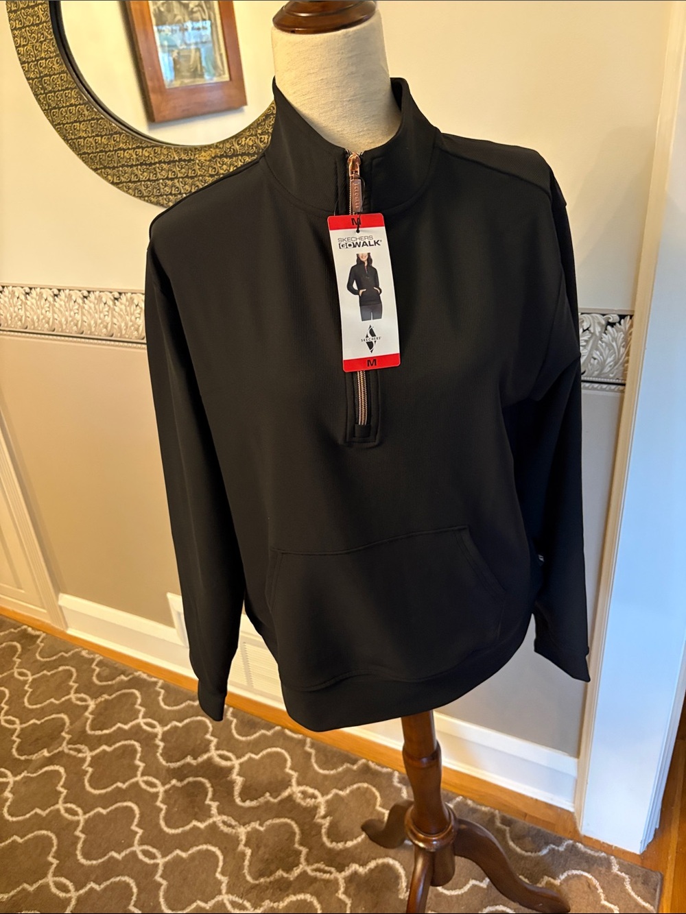 Skechers Go walk stretch Black Half-Zip Pullover ; rose gold zip quality New